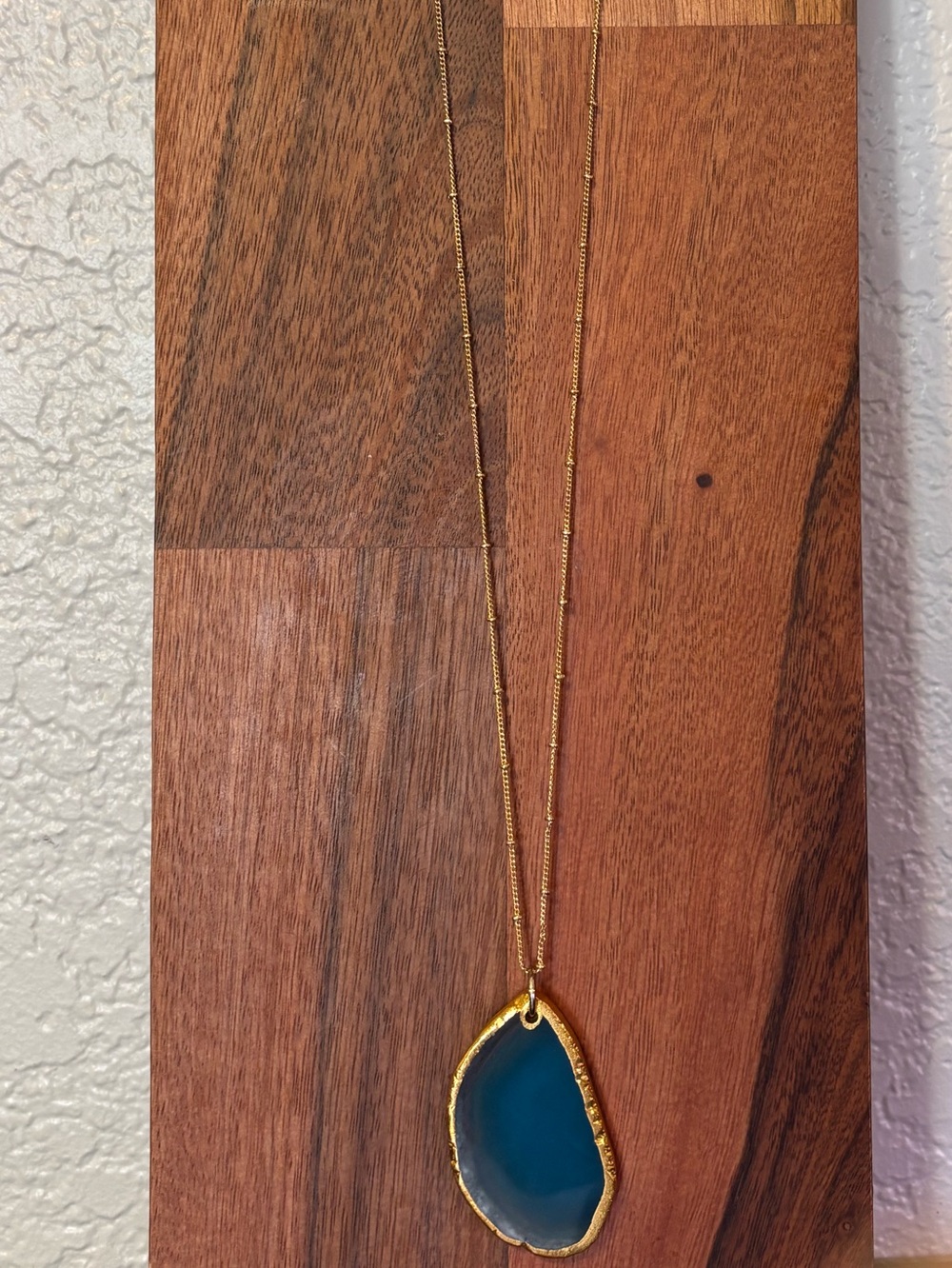 Gold-Toned Blue Agate Pendant Necklace